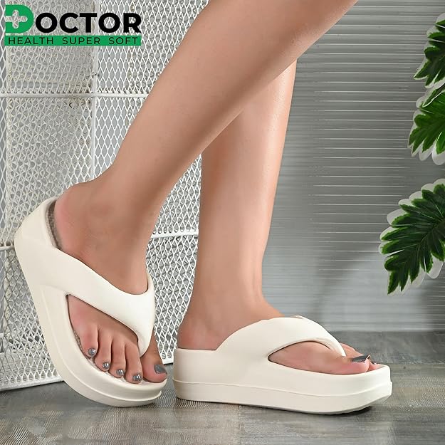 DOCTOR HEALTH SUPER SOFT Women’s Thick Sole EVA Flip Flops – Lightweight Anti-Slip Cloud Comfort Slippers for Indoor & Outdoor Everyday Wear